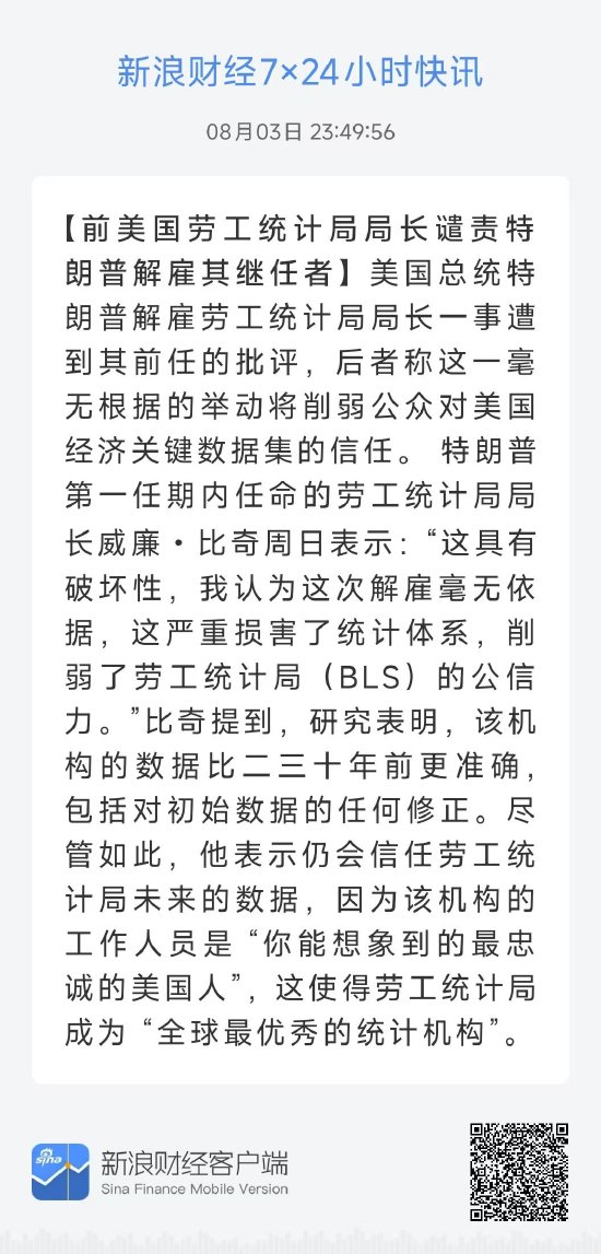 特朗普解雇劳工统计局局长 美股及国际财经热点新浪财经APP第一时间捕捉
